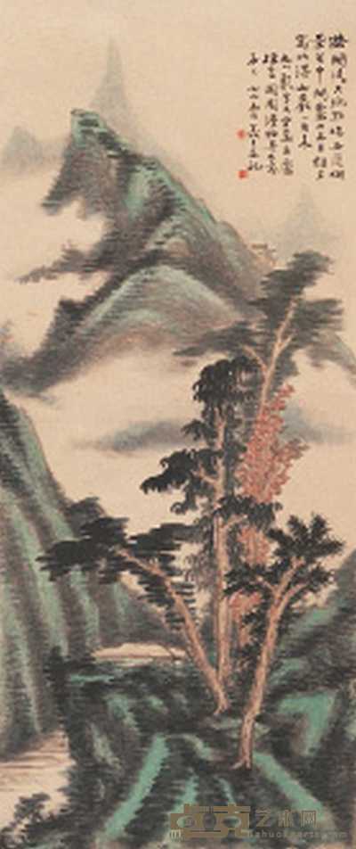 杨义方 青绿山水 轴 72×31cm